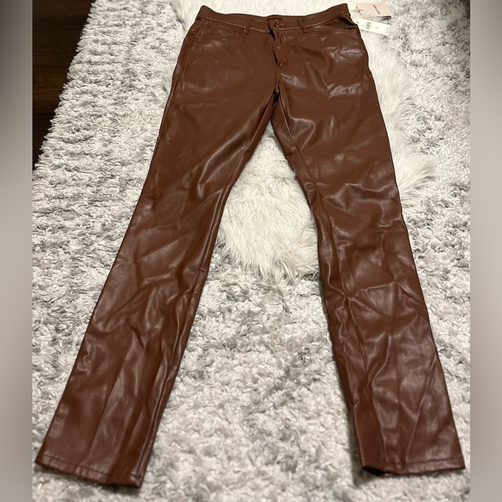 MOTHER Rail Skimp Coated Pants NWT 28 High Rise Leather Look Slim Straight - Picture 7 of 16